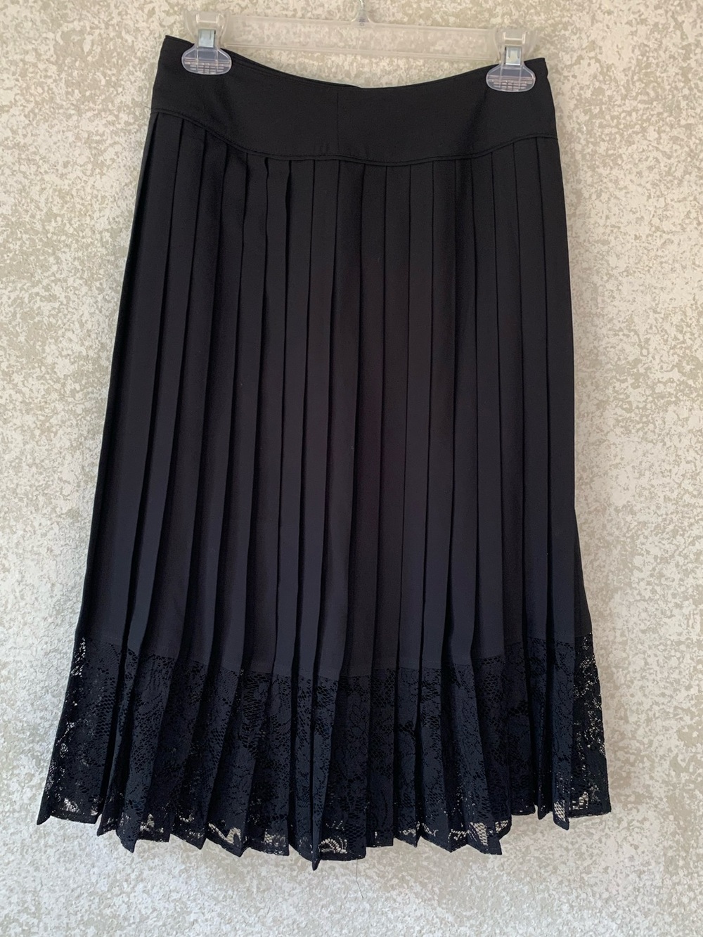Express Black Pleated Midi Skirt with Lace Trim